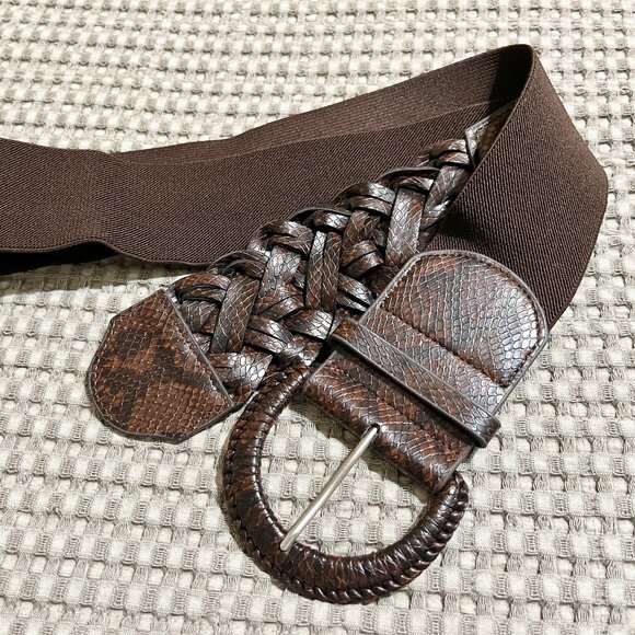 Chico’s Wide Brown Stretch Braided Belt M/L   EUC - Picture 1 of 6